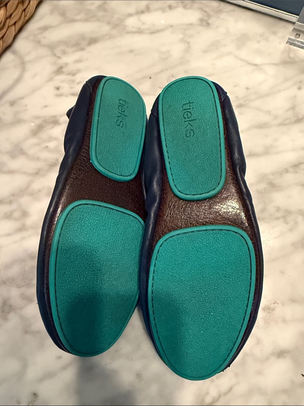Tieks Navy Leather Ballet Flats with Teal Heel Tab Accent - Picture 2 of 3